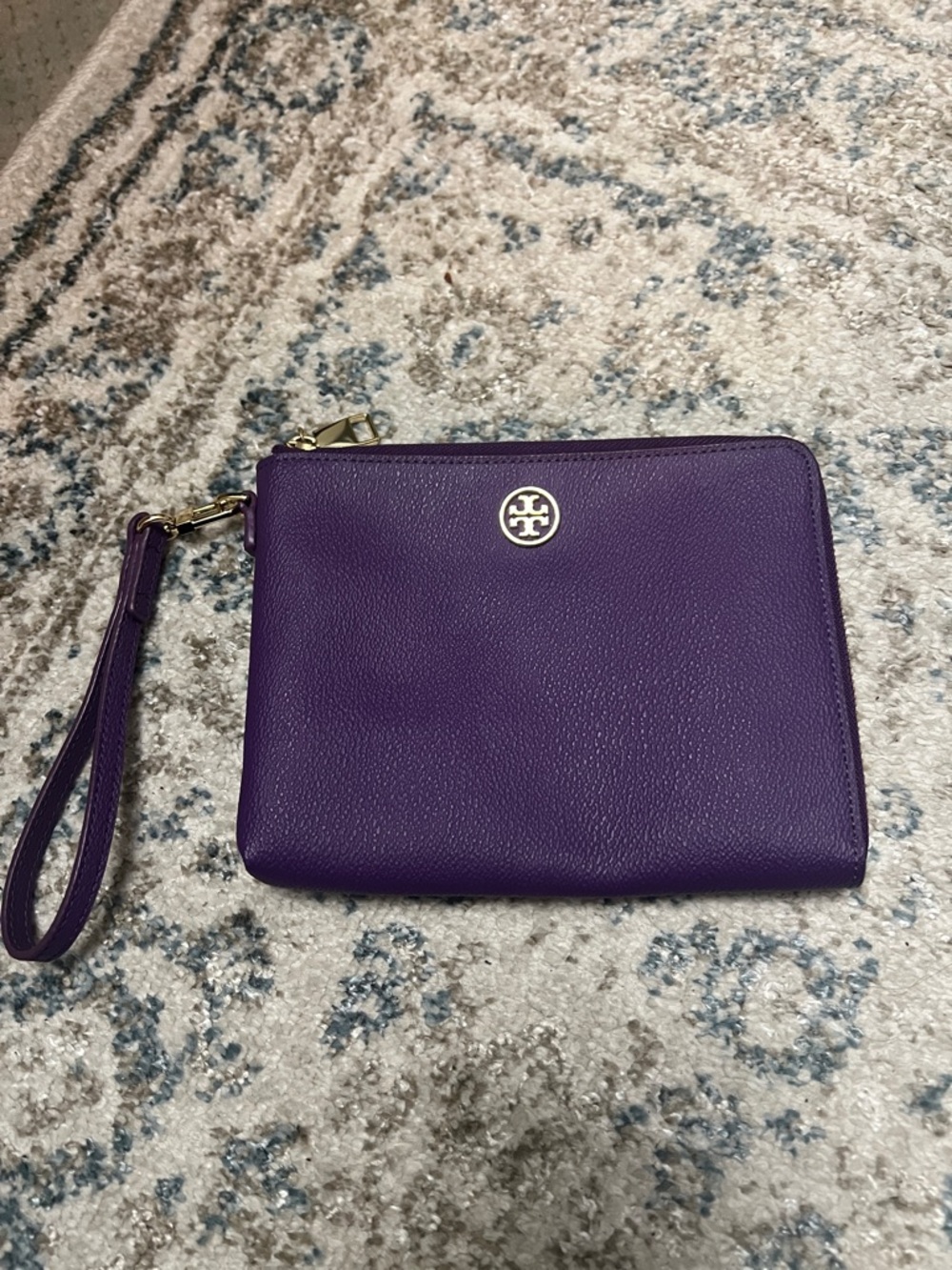 Tory Burch  Purple Leather Wristlet with Gold Logo